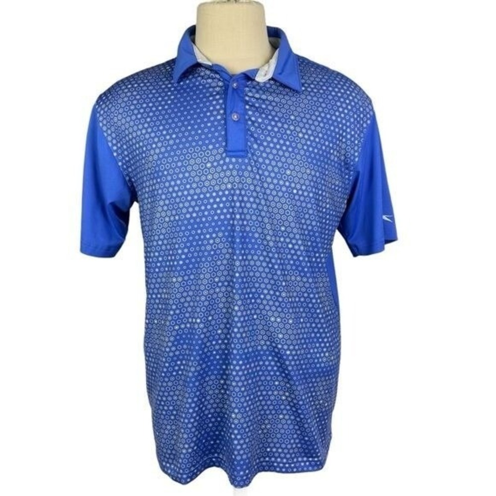 Slazenger Golf Polo Shirt Blue Geometric Stretch Performance Athleisure Large